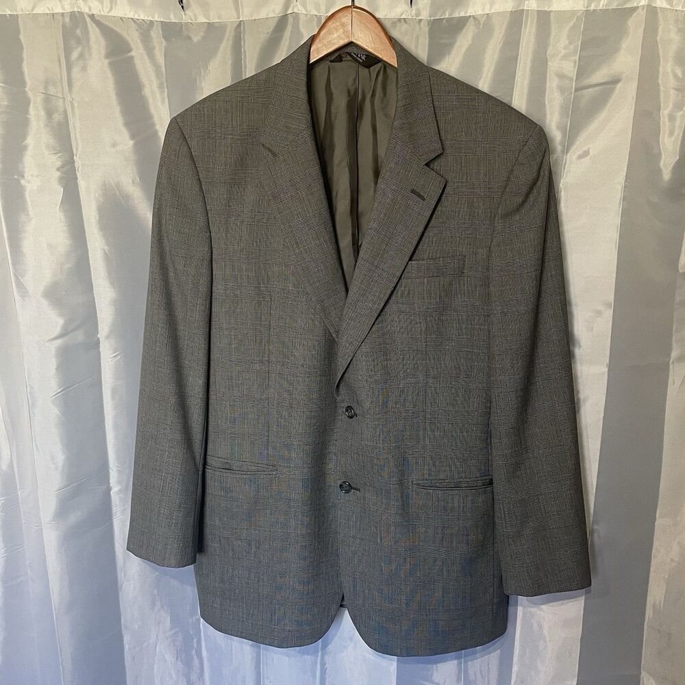 Jos.A.Bank Blazer Men's 44L Wool Plaid Windowpane Single Vent Sports Coat - Picture 2 of 10
